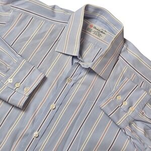 Turnbull & Asser Men's L Blue Striped Dress Shirt Made in England Cotton